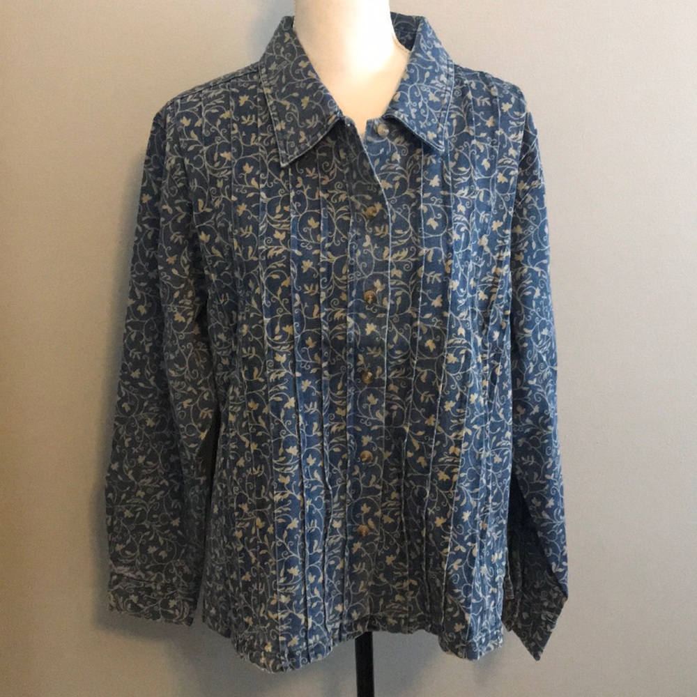 Denim & Co long sleeve jean top button down